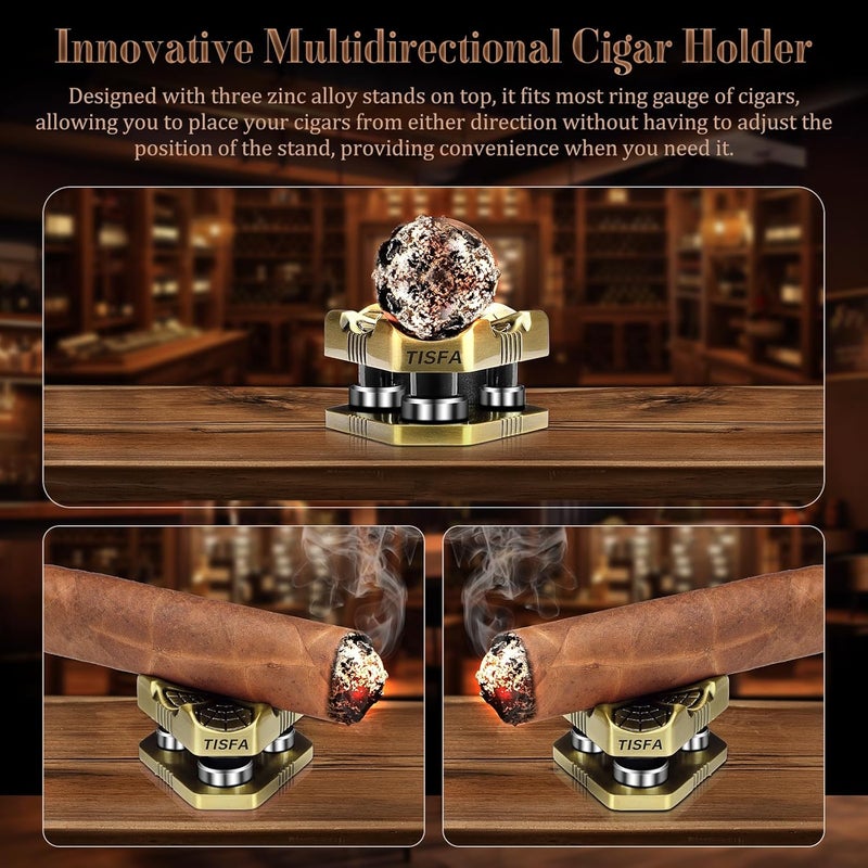 TISFA Cigar Punch Tool, Cigar Punch Cutter with Cigar Holder 2 in 1, Foldable 3 Sizes Cigar Hole Punch and 3 Cigar Stand Cigar Kit, Multifunctional Stainless Steel Puncher with Gift Box (Bronze) - Image 5